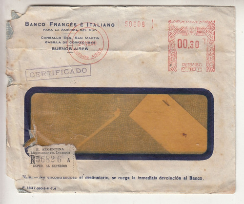 1946 Sobre Banco Frances Italiano Buenos Aires A Montevideo