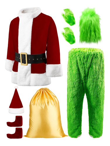 Vemee Green Monster Costume 9 Pcs Christmas Deluxe Furry Adu