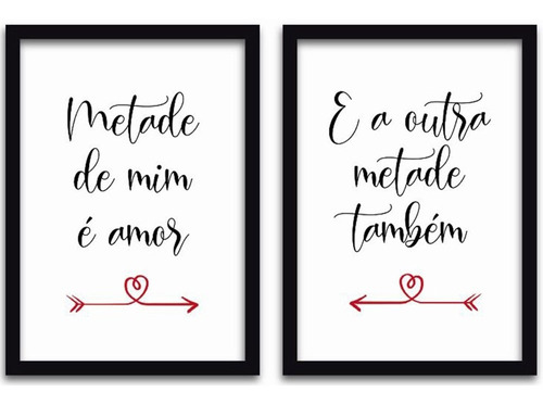 Conjunto Quadros Decorativos 2 Peças 40x60 Casal Frases 1 Cor Preto Cor Da Armação Preta