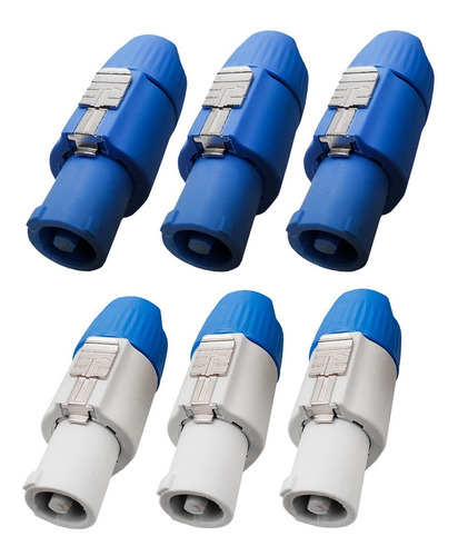 Kit 6 Plug Powercon: 3 Linha In Azul + 3 Linha Out Cinza