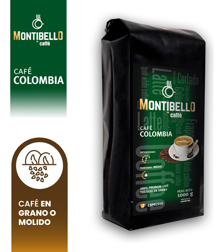 Café Tostado En Grano Premium Montibello Colombia 1kg 