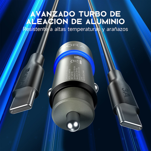 Turbo Cargador Para Auto Tipo C Combo Pd 20w Con Cable Tipo