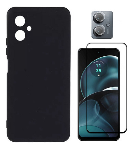 Funda delgada para Moto G14 4G +, película de cristal 3D y cámara P, color negro