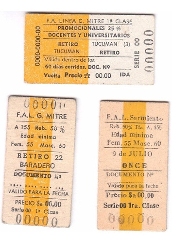 Colección Boletos Ferrocarril Tren Argentina Años 1990 (c85)