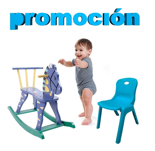 Caballito Mecedora Juguete De Madera + Silla Infantil Promo