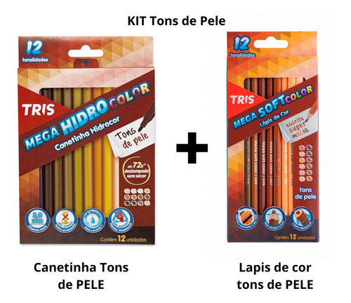 Lapis De Cor Tons De Pele 12 Cores + Caneta Hidrocor Pele 12