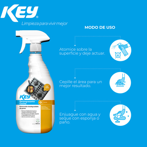 Desengrasante Líquido Para Cocina Key Biodegradable 650ml