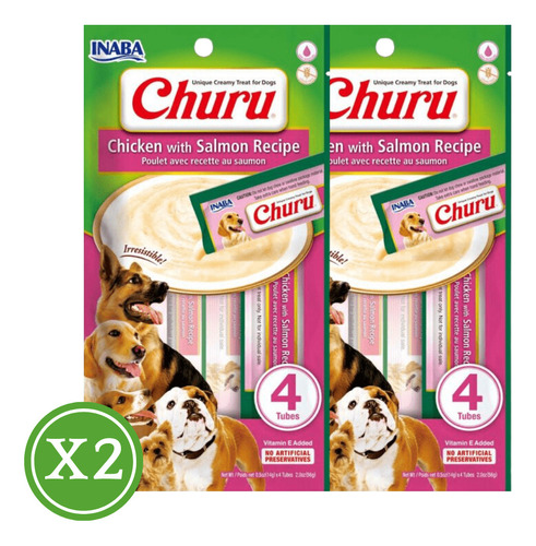 Churu Perros - Sabor Pollo Con Salmon 4 Tubos - Pack X2