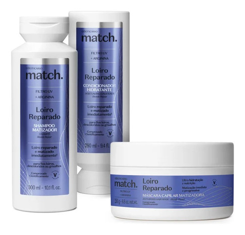 Combo Match. Proteção Dos Loiros: Shampoo + Cond + Máscara