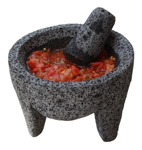 Molcajete Piedra Volcánica Artesanal Con Diseño Tradicional