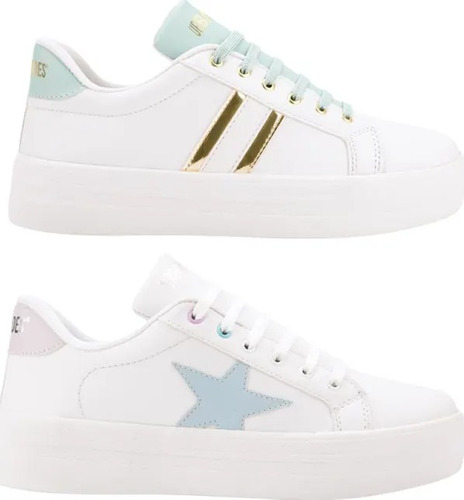 Tenis Casuels De Mujer Color Blanco Kit De 2 Pares!