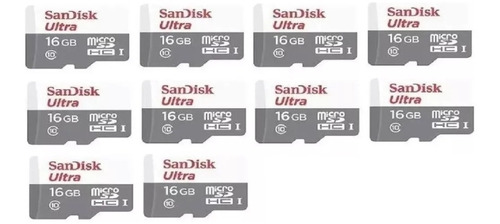 Imagen 1 de 5 de Pack X 10 Unidades Tarjeta De Memoria 16gb Sandisk Ultra Sd
