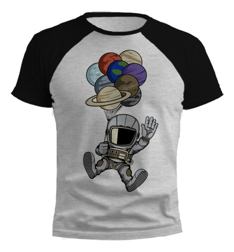 Remera Astronauta Globos Planetas Gris Ranglan