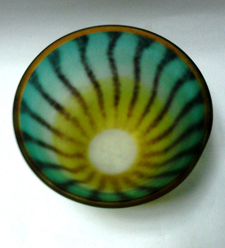 Bowl De Cristal Murano Opaco Mediano Verde Franjas (Usado)