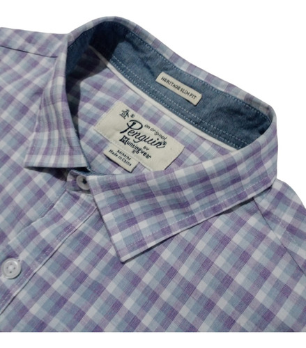 Camisa Penguin Heritage Slim Fit Cuadro Morado-gris Talla M