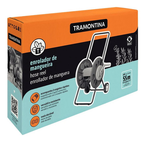 Enrolador De Mangueira C/ Rodinhas Mais Irrigação 4 Peças Cor Cinza