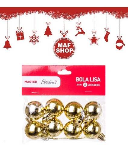 Kit 8 Bola De Natal Pequena Decoração Arvore 3cm Dourado