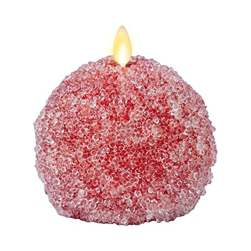 Red Crystal Beads Glitter Sphere Flameless Candle Unsce...