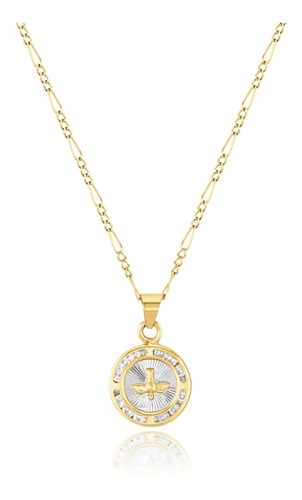 Medalla Espíritu Santo Con Cadena Tipo Cartier En Oro 10k