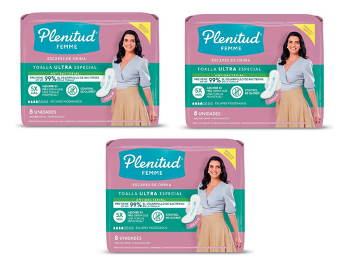 Plenitud Femme Ultra Toalla Especial C/ Alas 3 Packs X 8 Un