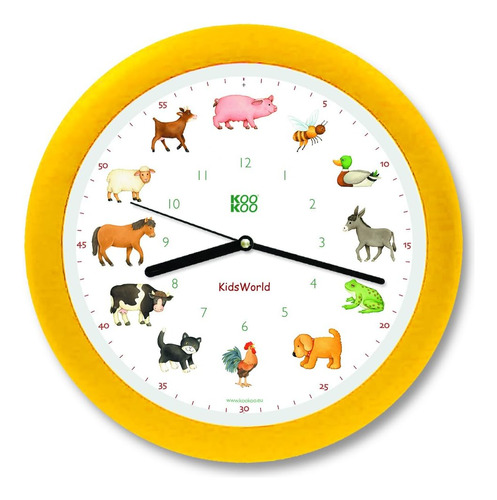 Kookoo Kidsworld Amarillo, Reloj De Pared Infantil Con Sonid
