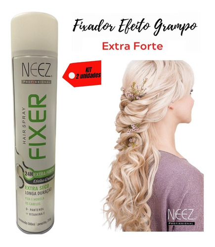 Kit 2x Fixador De Cabelo Neez 500ml Spray Efeito Grampo