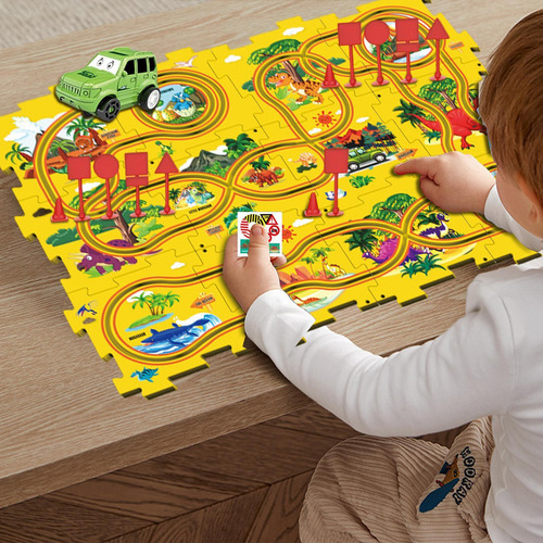 Coche De Pista De Rompecabezas 25 Pz Dinosaurio