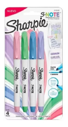 4pzs Marcador Sharpie Snote Resaltador Blister Pastel /v