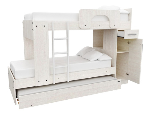 Cama Cucheta Triple Con Gabinete Infantil Colores