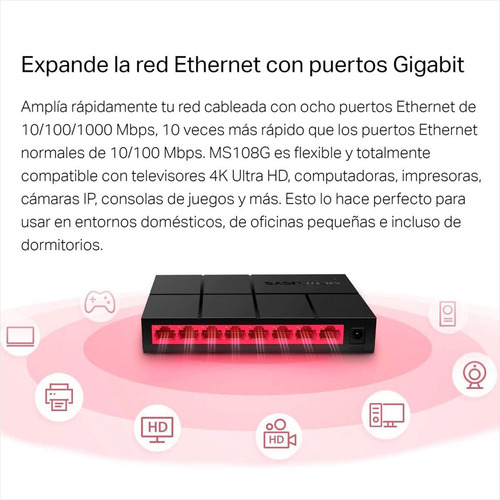 Imagen 3 de 10 de Switch De Escritorio 8 Puertos Gigabit, Mercusys Ms108g