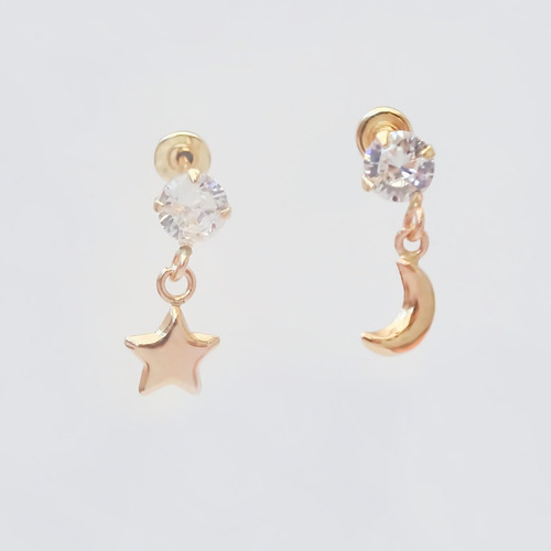 Amor Eterno - Broqueles Destello Luna Estrella Aretes 10k