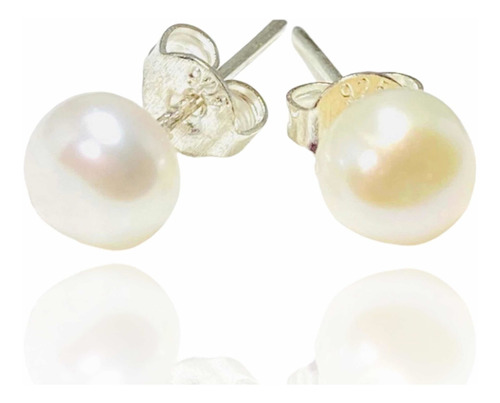 Aros Stud Perlas Cultivadas Blancas Japonesas Genuinas 6mm