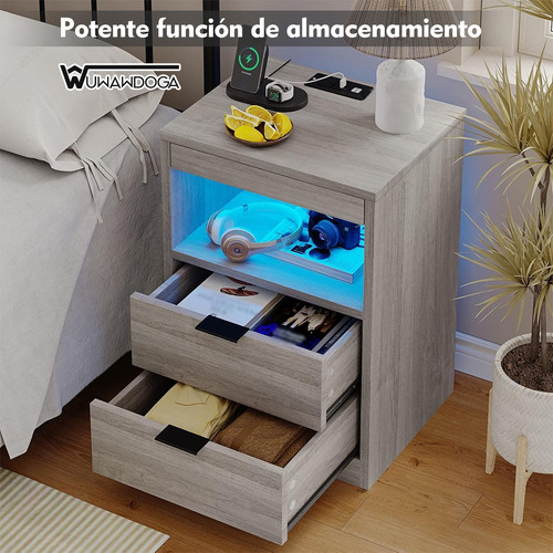 Mesa Noche Buró Recamara Con Estación Carga Color Ajustable