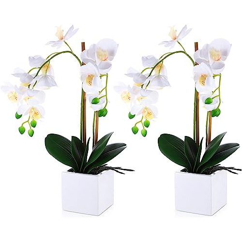 2 Piezas De Orquídeas Artificiales Blancas Jarrón, Pl...