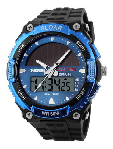 Reloj Cronógrafo Luminoso De Cuarzo Led Skmei Color Del Bisel Azul