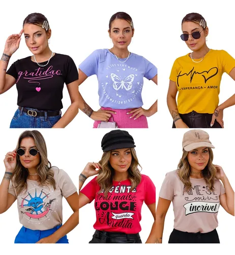 comprar Kit 5 Blusa Feminina Malha 100% Algodão Premium Atacado Lote