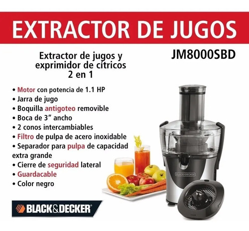 Extractor de jugos 400 Watts – Black \u0026 Decker JM8000SBD