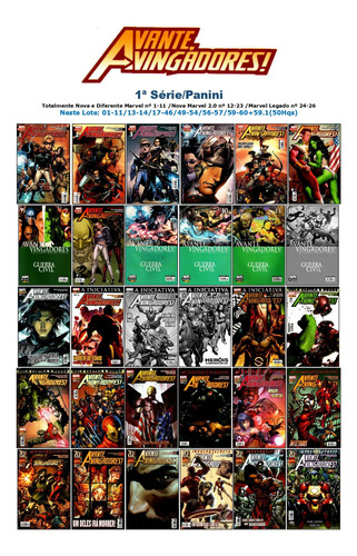 Avante, Vingadores! 1ª Série/panini - Lote 54 Hq 01-11/13-14/17-46/49-54/56-57/59-60+59.1 (arcos: Guerra Civil /planeta Hulk /invasão Secreta /reinado Sombrio /a Era Heroica /a Essencia Do Medo)