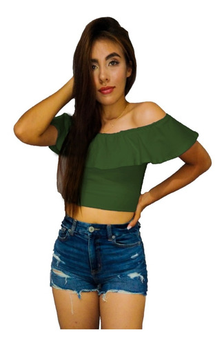 Crop Top De Dama Al Hombro Campesino Ombliguero Mujer