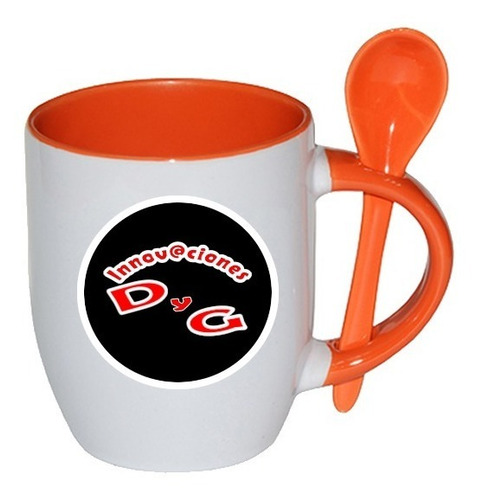 Mug Taza Asa Interior Cuchara Color Sublimación, Pocillo.