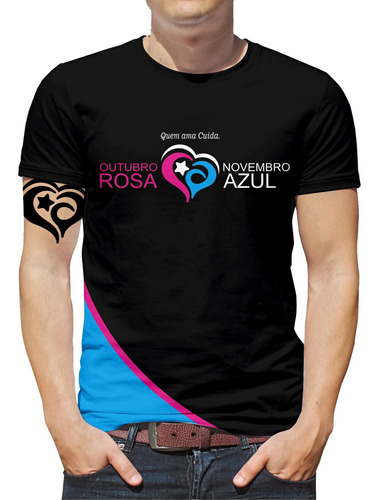 Camiseta Outubro Rosa Novembro Azul Masculina Roupa Blusa