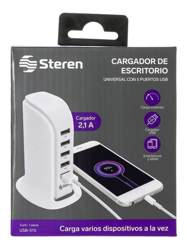 Cargador De Escritorio Universal Steren Con 5 Puertos Usb. 