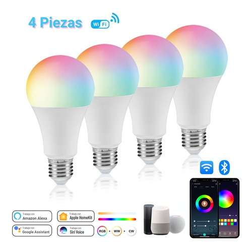 4 Bombilla Led Wifi Inteligente Para Homekit Alexa 9w Rgbcw