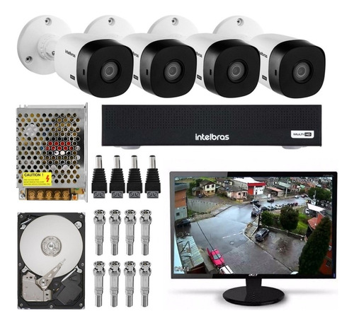 Kit Cftv 4 Câmeras Multi Hd 720p 1mp Dvr Intelbras + Monitor