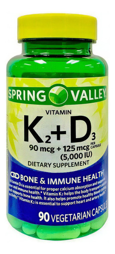 Vitamina K2 + D3 (90 cápsulas veganas) Sabor sem sabor de Spring Valley