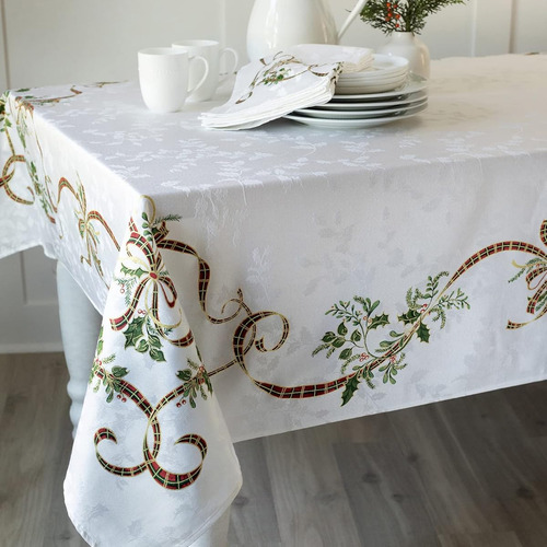 Mantel Estampado Lazos Festividades Navidad Tela Elegante