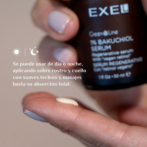 Serum facial Retinol Vegano de bakuchiol y Niacinamida reduce manchas y arrugas Exel Green Line Dermovegan skincare exel 30ml