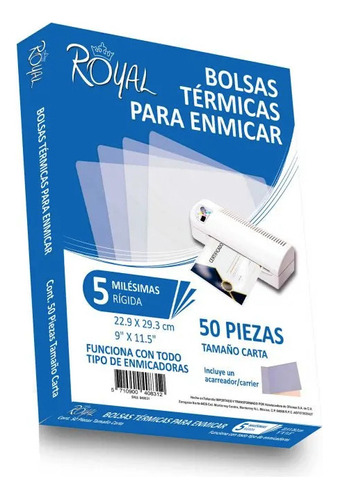 Micas Térmicas Royal Para Enmicar Carta 5 Milesimas 50 Pzs