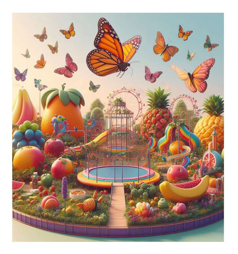 Vinilo 60x60cm Parque Frutal Mariposa Multicolor M1