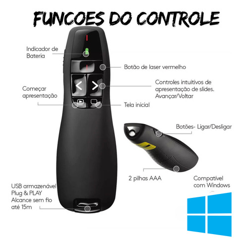Apresentador Logitech Laser Point Vermelho Rf2.4ghz Slide Nf